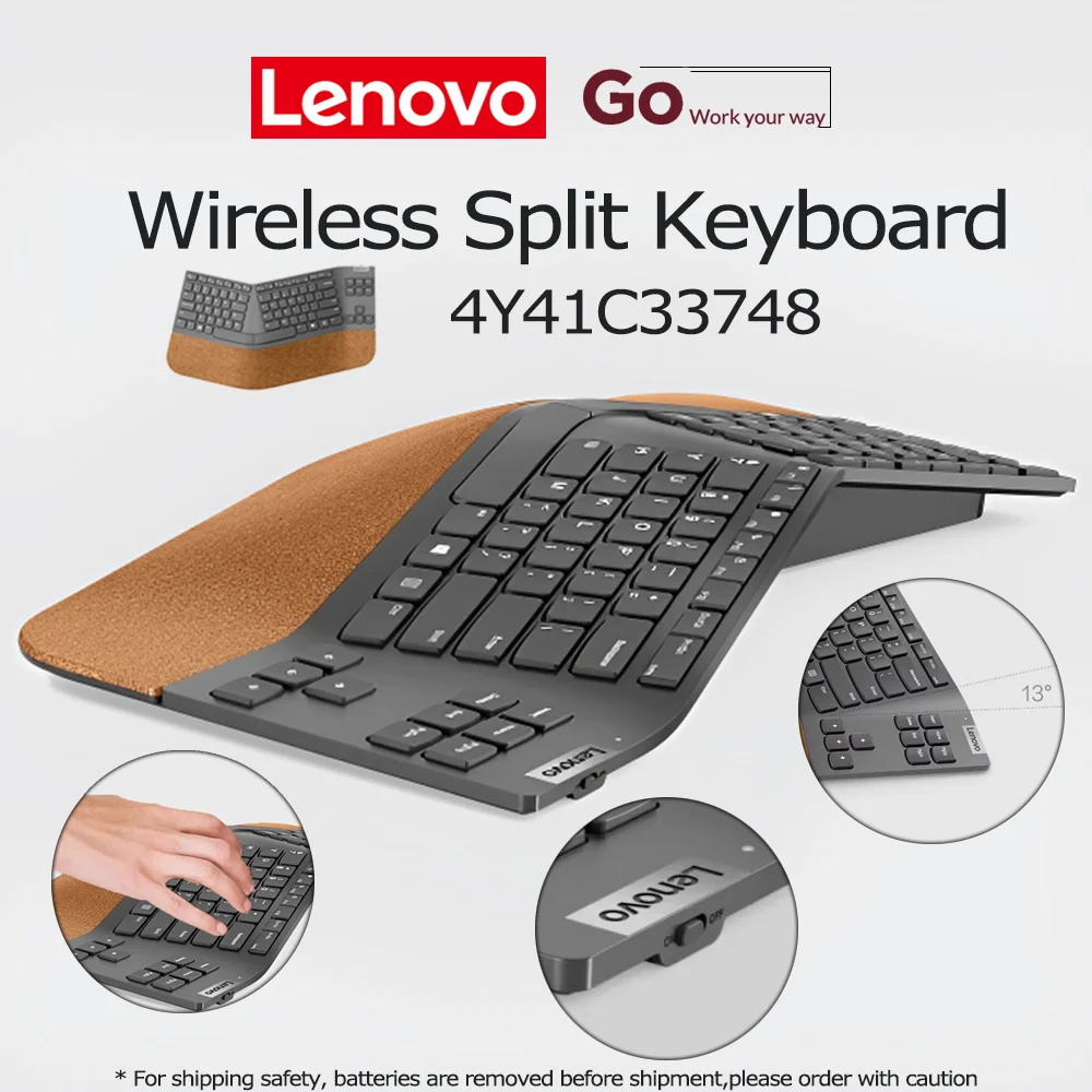 Lenovo Go Split Wireless | Teclado Ergonômico Sem Fio USB‑A Cinza