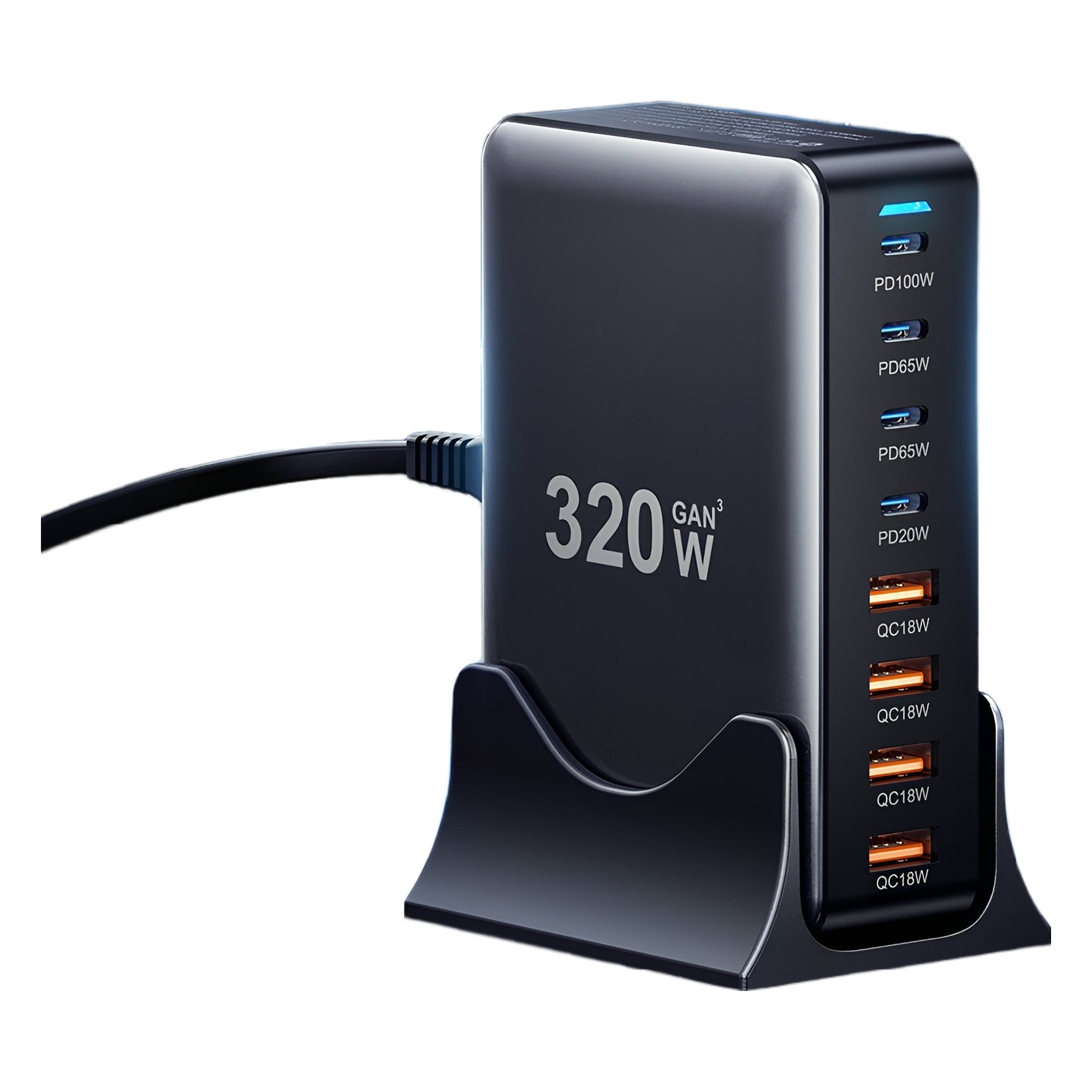 Carregador de Mesa ESSAGER GaN 320W 8 Portas USB-C e USB-A | PD 100W para Notebook, MacBook, iPhone e Samsung - Imagem 4
