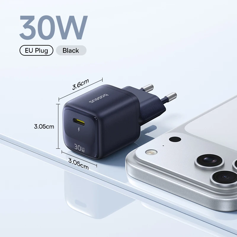Baseus Carregador GaN 30W USB-C PD 3.0 para iPhone e Android - Imagem 7