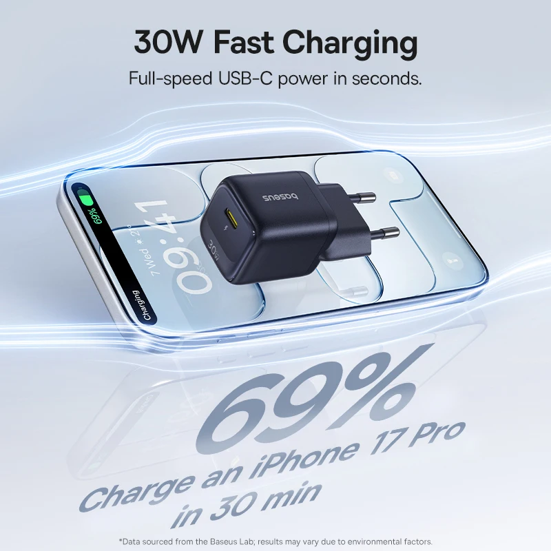 Baseus Carregador GaN 30W USB-C PD 3.0 para iPhone e Android - Imagem 2