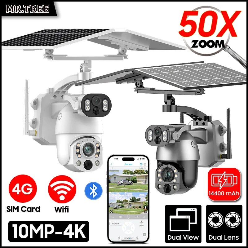 Câmera Solar MR.TREE 10MP PTZ com Zoom Óptico 50x e 4G/Wi‑Fi