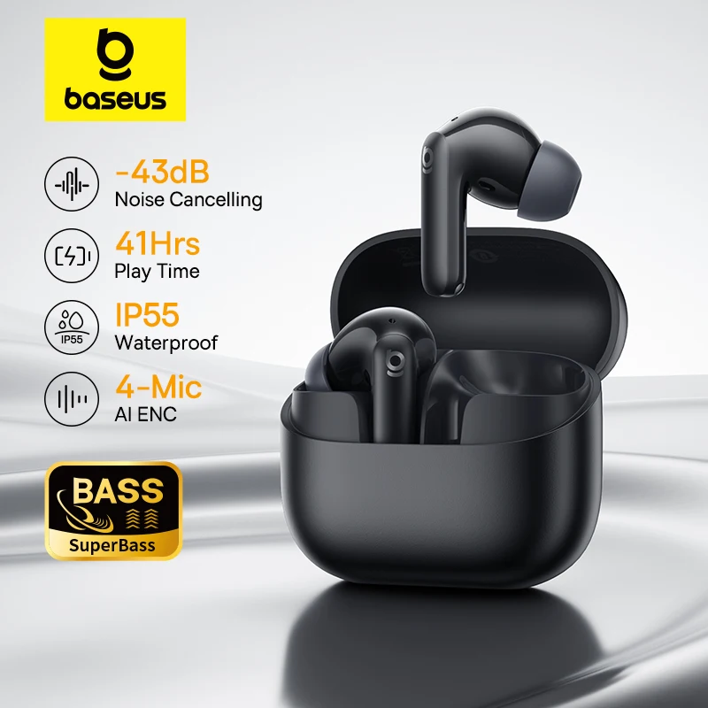 Baseus Bass EP10 NC ANC 43dB Bluetooth 6.0 com 4 Microfones