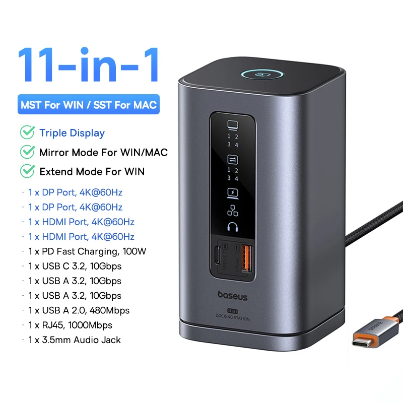 Baseus Nomos NU1 Air Hub USB-C 12 em 1 Dual HDMI 4K 60Hz - Imagem 7