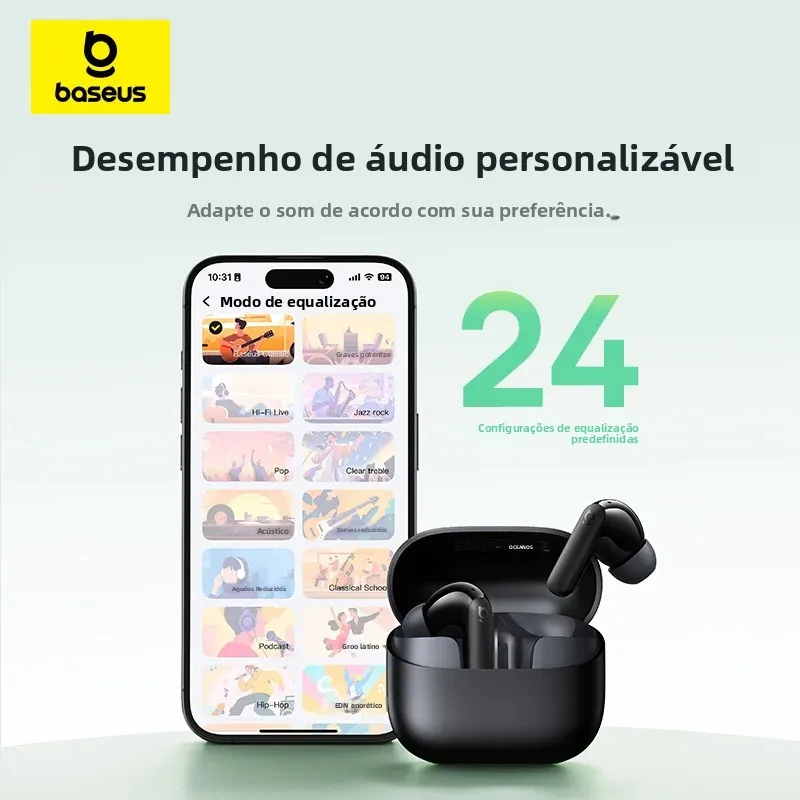Baseus Bass EP10 NC ANC 43dB Bluetooth 6.0 com 4 Microfones - Imagem 6