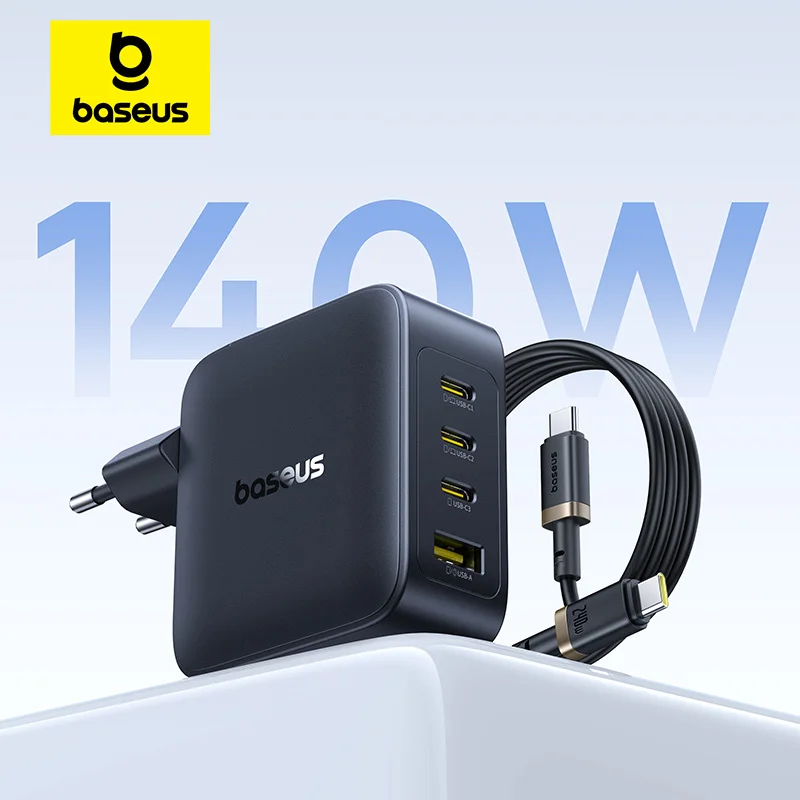 Carregador Baseus Enerfill GaN 140W 3 Portas USB-C PD