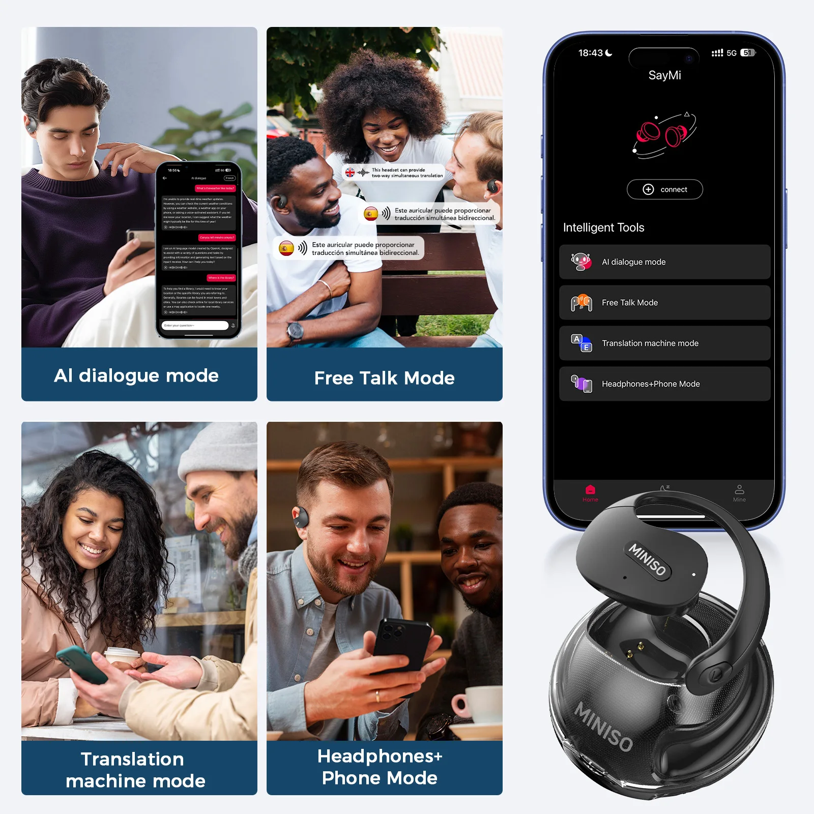 Fone Tradutor MINISO X15 Pro Bluetooth 5.4 com Áudio Hi-Fi - Imagem 5