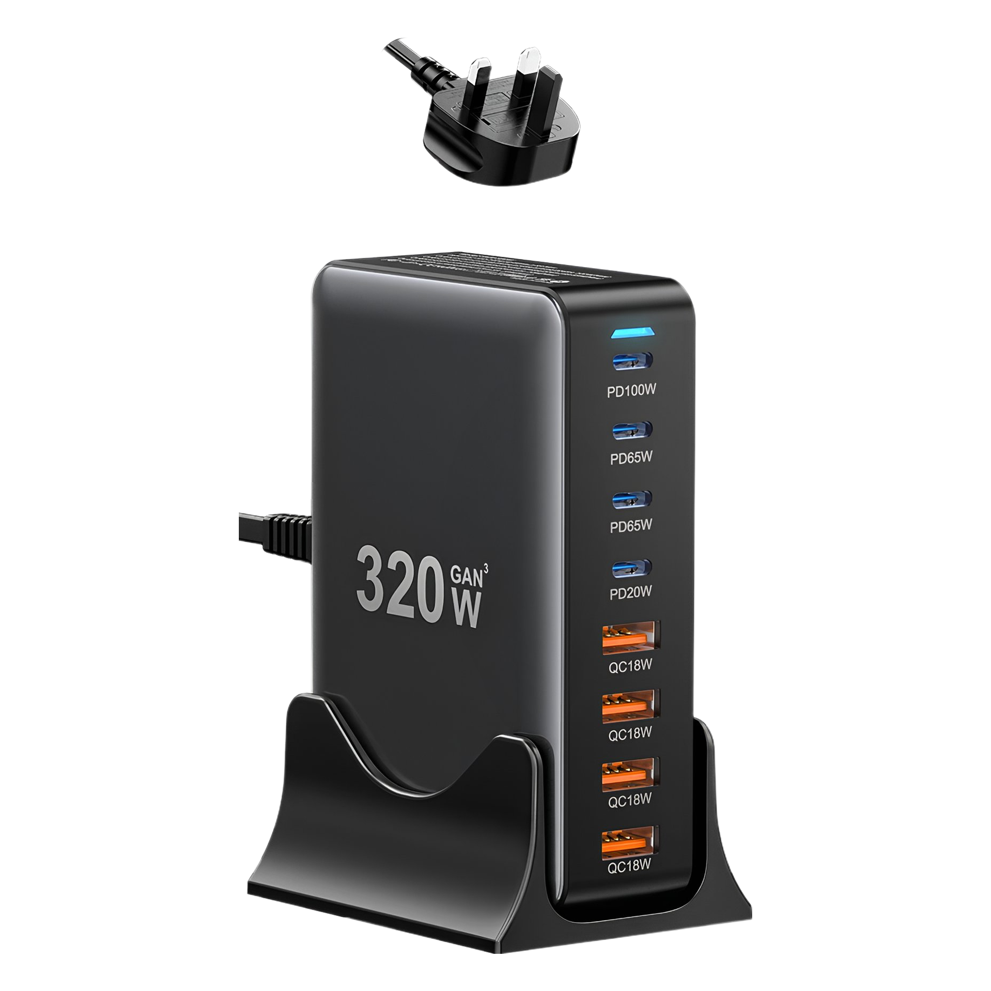 Carregador de Mesa ESSAGER GaN 320W 8 Portas USB-C e USB-A | PD 100W para Notebook, MacBook, iPhone e Samsung - Imagem 7