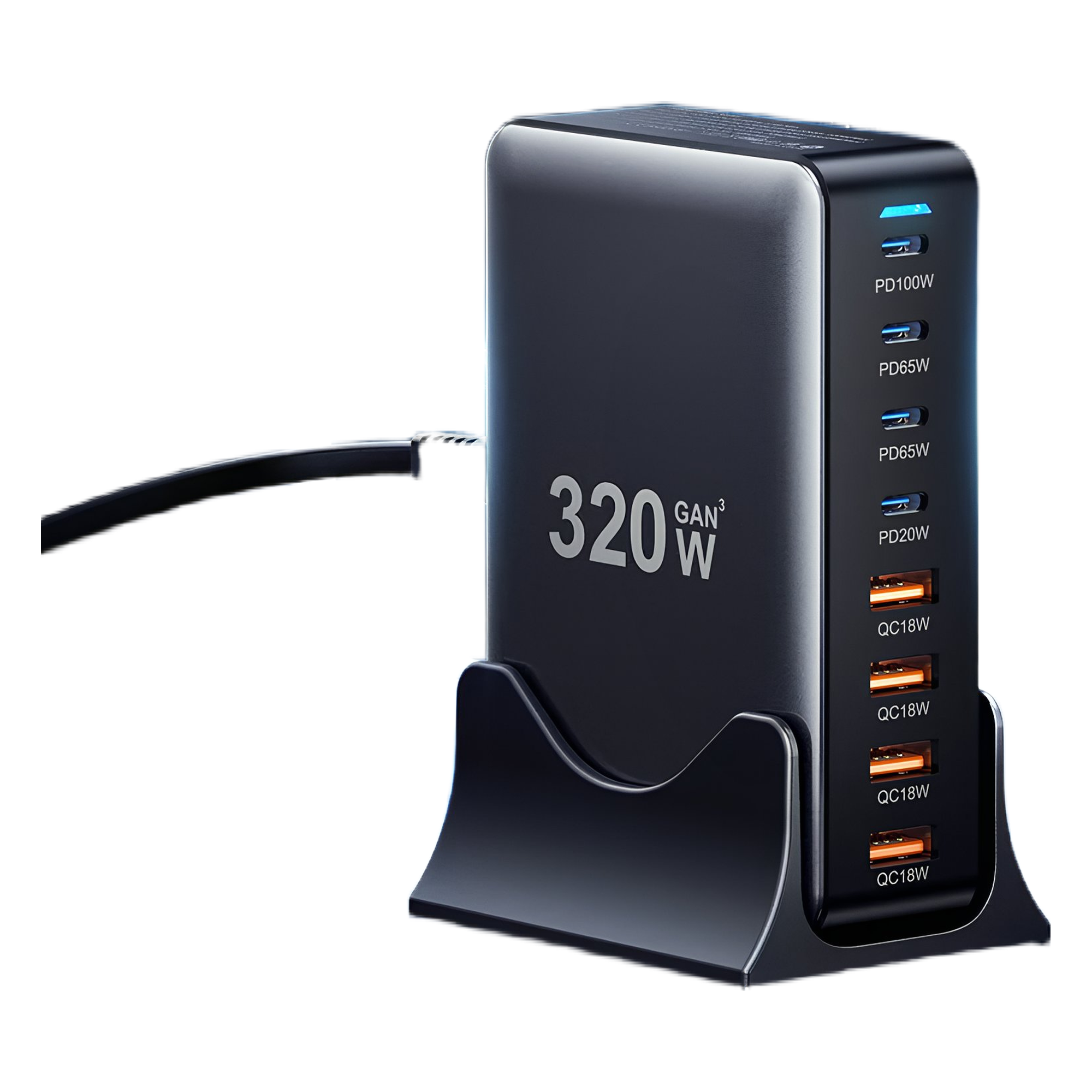 Carregador de Mesa ESSAGER GaN 320W 8 Portas USB-C e USB-A | PD 100W para Notebook, MacBook, iPhone e Samsung - Imagem 6