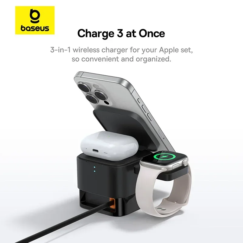 Carregador Baseus 3 em 1 25W Magnético para iPhone e AirPods - Imagem 2