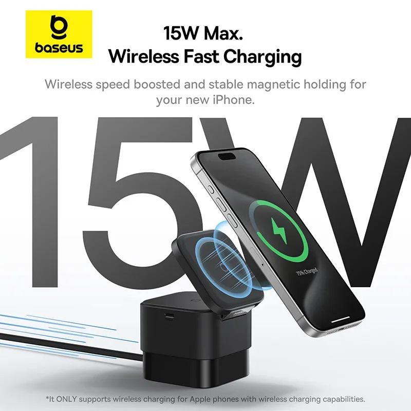 Carregador Baseus 3 em 1 25W Magnético para iPhone e AirPods - Imagem 3